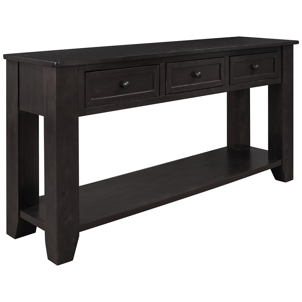 U-STYLE 55" Modern Style Wooden Console Table with 3 Storage Drawers, and Bottom Shelf, for Entrance, Hallway, Dining Room, Kitchen - Espresso