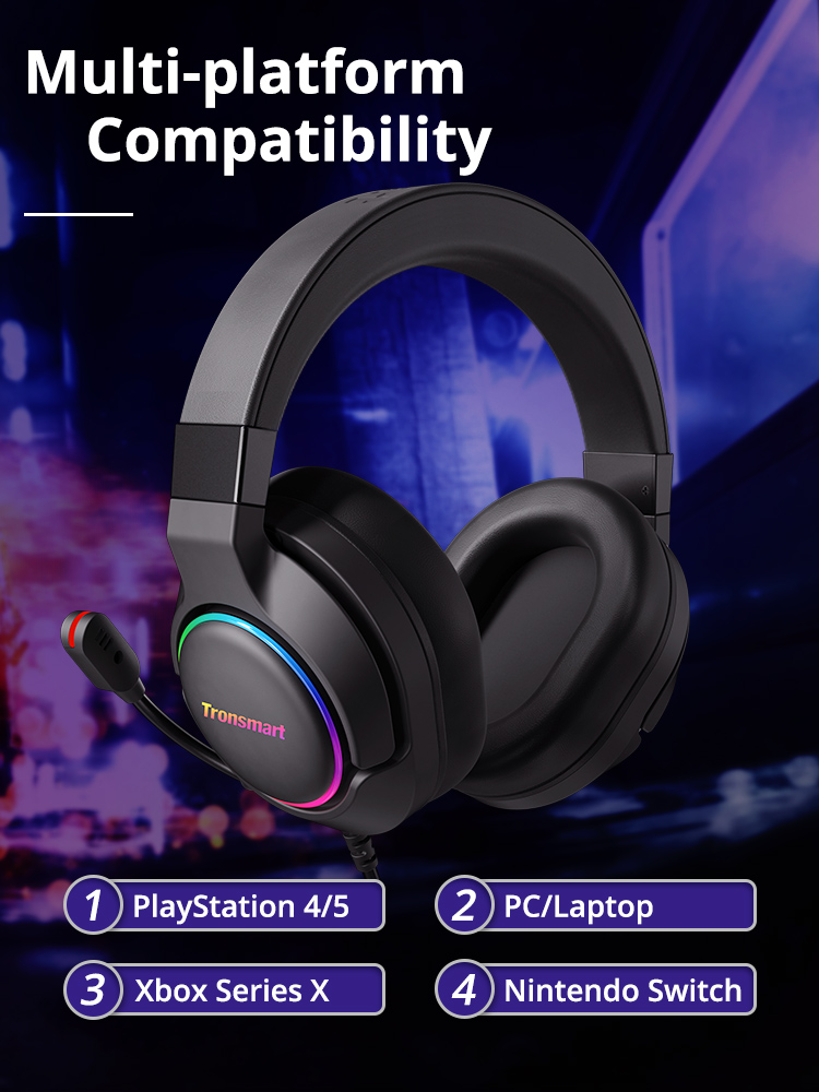 Tronsmart Sparkle Virtual 7.1  Gaming Headset with RGB Lighting, USB Port