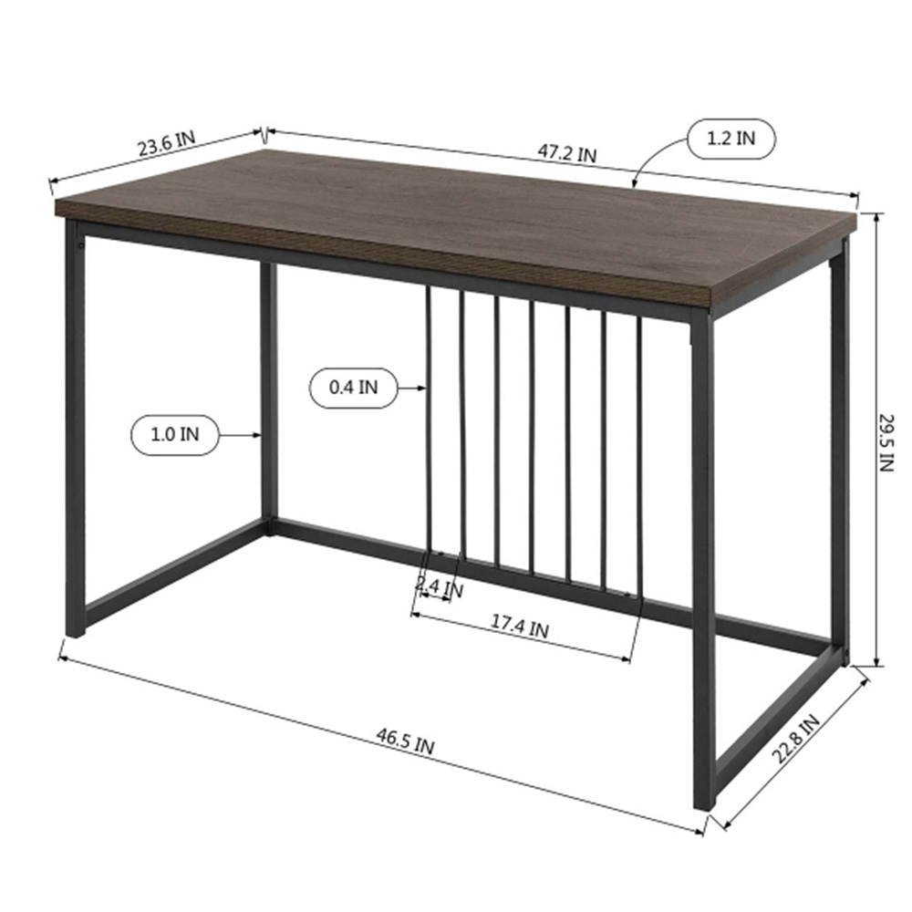 Home Office 47.2" L Computer Desk with Wooden Tabletop and Metal Frame, for Game Room, Office, Study Room - Walnut