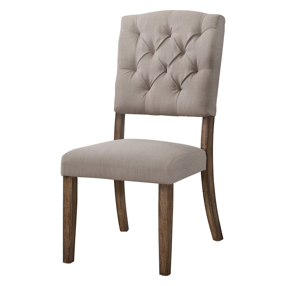 ACME Bernard Linen Upholstered Dining Chair Set of 2, with Button Tufted Backrest, and Wood Legs, for Restaurant, Cafe, Tavern, Office, Living Room - Cream