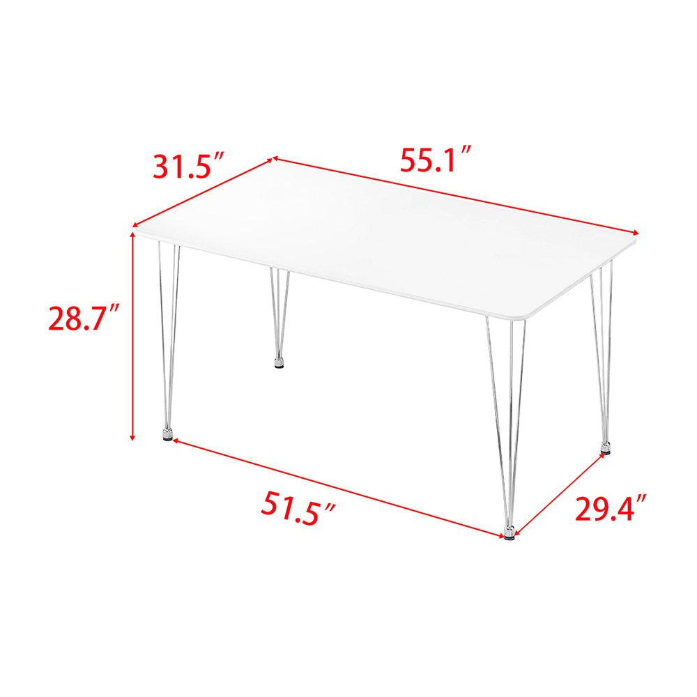 55.16" Rectangle Dining Table with Wooden Tabletop and Chrome Legs, for Restaurant, Cafe, Tavern, Living Room - White