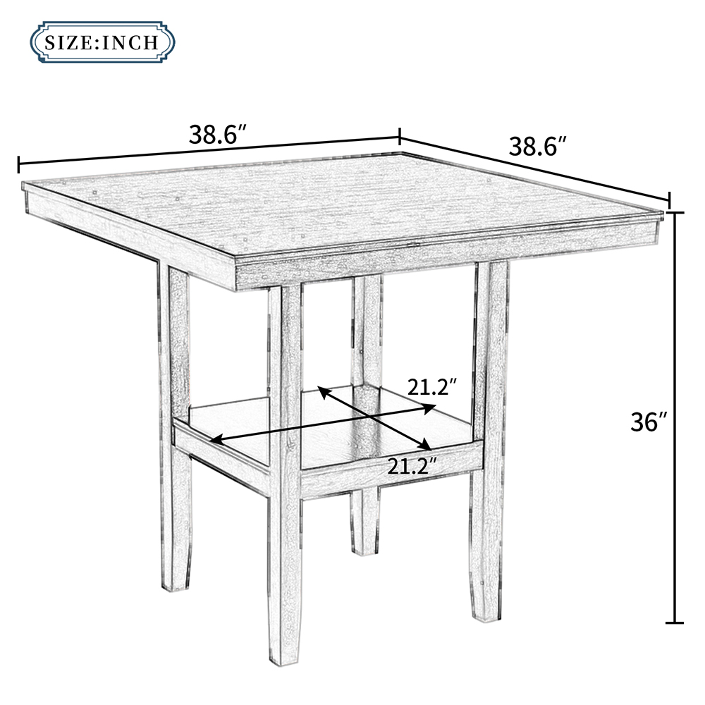 TREXM Wooden Counter Height Dining Table with Storage Shelf, for Restaurant, Cafe, Tavern, Living Room - Gray