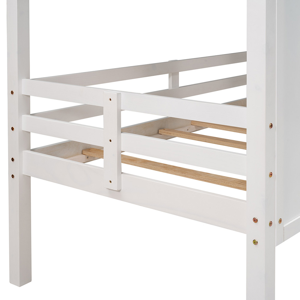 Twin-Size House-shaped Loft Bed Frame with Roof, 2 Front Windows, and Wooden Slats Support, for Kids, Teens, Boys, Girls (Frame Only) - White