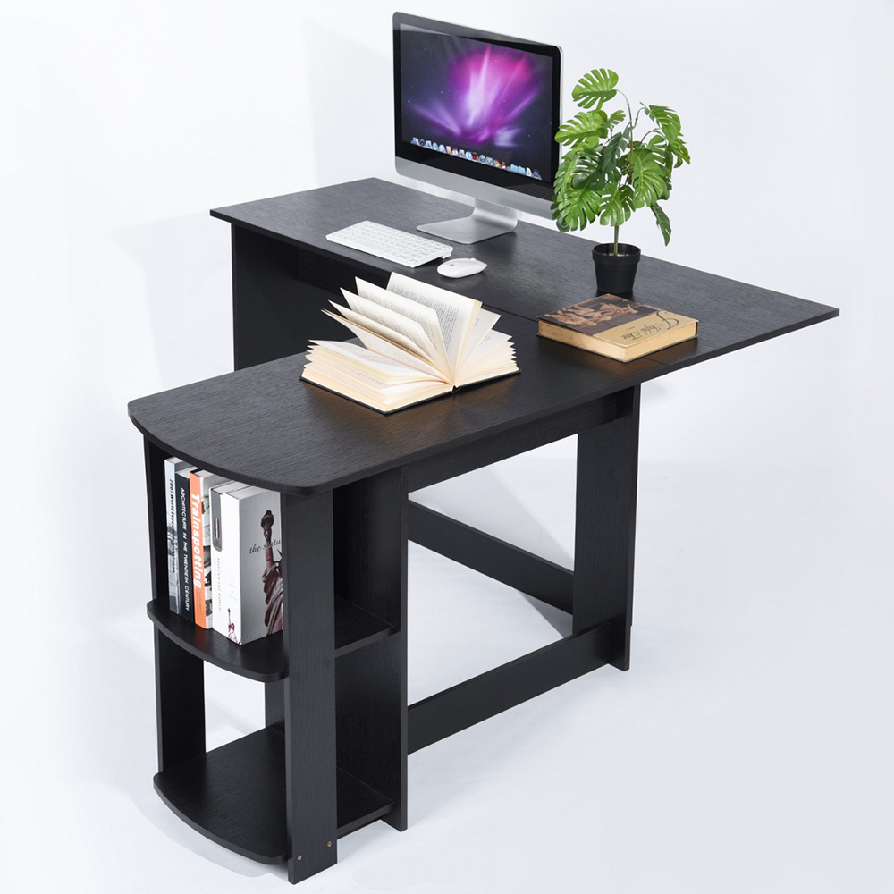 Home Office Reversible L-Shaped Computer Desk with Storage Shelves and Wooden Frame, for Game Room, Office, Study Room - Espresso
