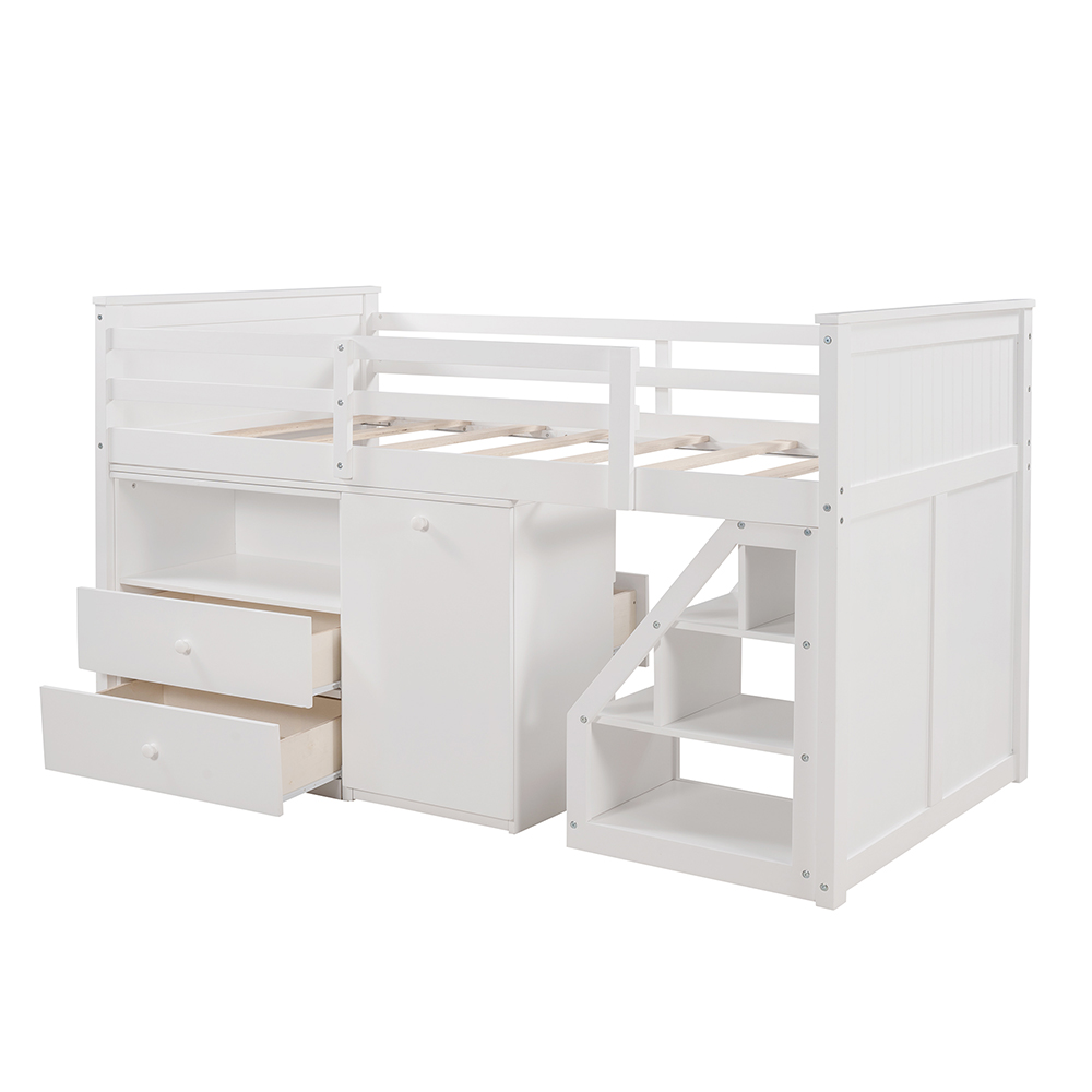 Twin-Size Loft Bed Frame with Desk, Storage Drawers, and Wooden Slats Support, for Kids, Teens, Boys, Girls (Frame Only) - White