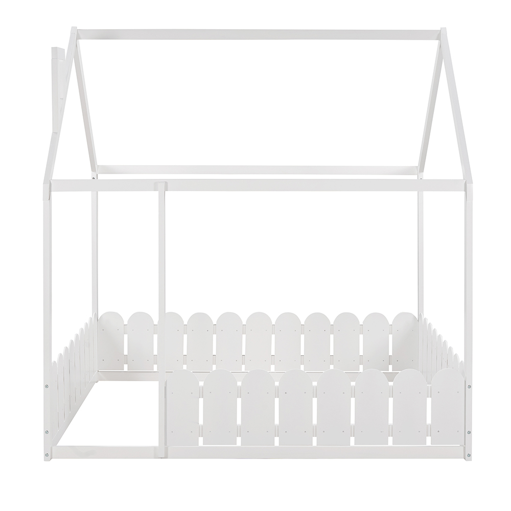 Full-Size House-Shaped Bed Frame With Fence, Box Spring Needed, For Kids, Teens, Girls, Boys (Only Frame) - White 7 Full-Size House-Shaped Bed Frame with Fence, Box Spring Needed, for Kids, Teens, Girls, Boys (Only Frame) - White