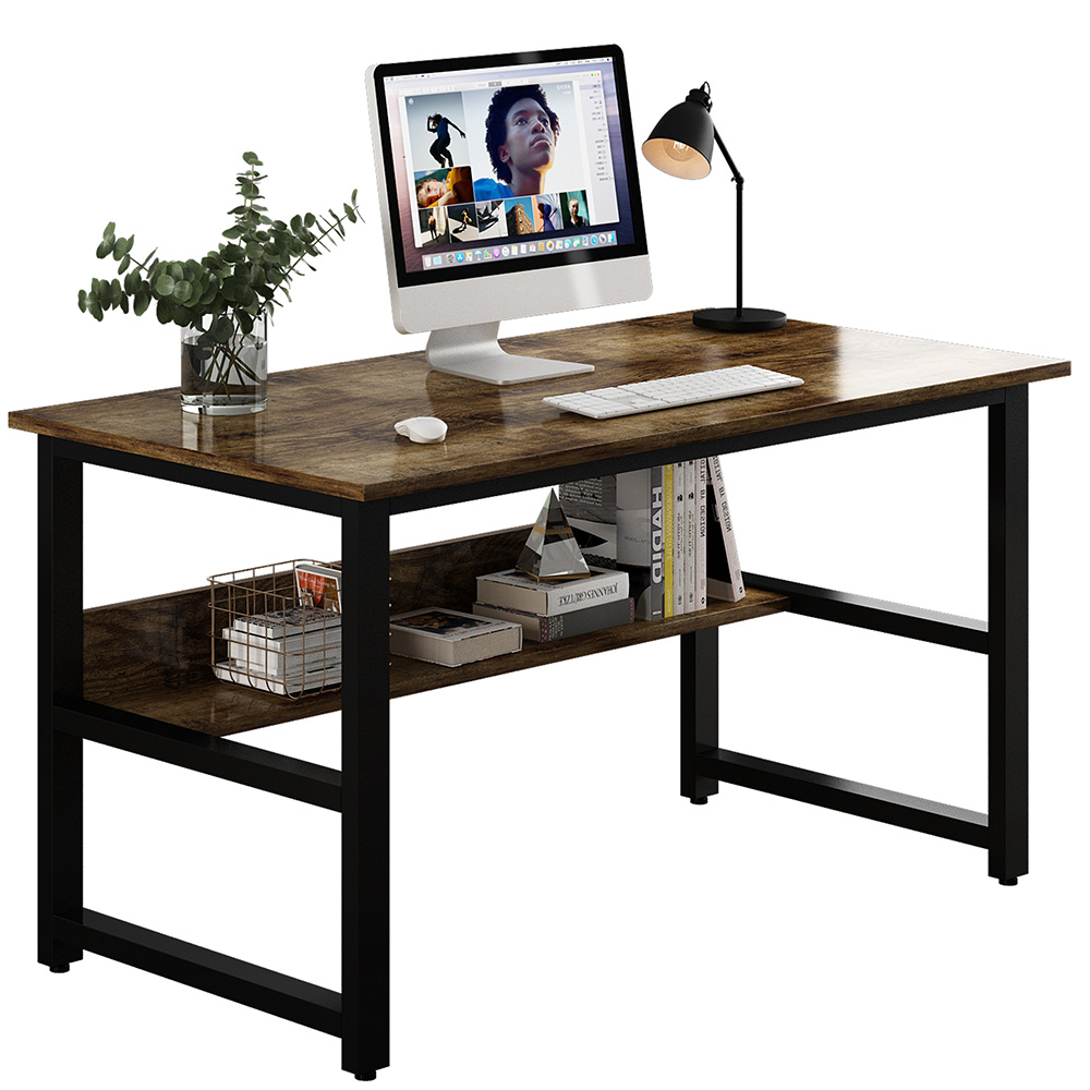 Home Office 48"L Computer Desk with Wooden Tabletop and Metal Frame, for Game Room, Office, Study Room - Dark Brown