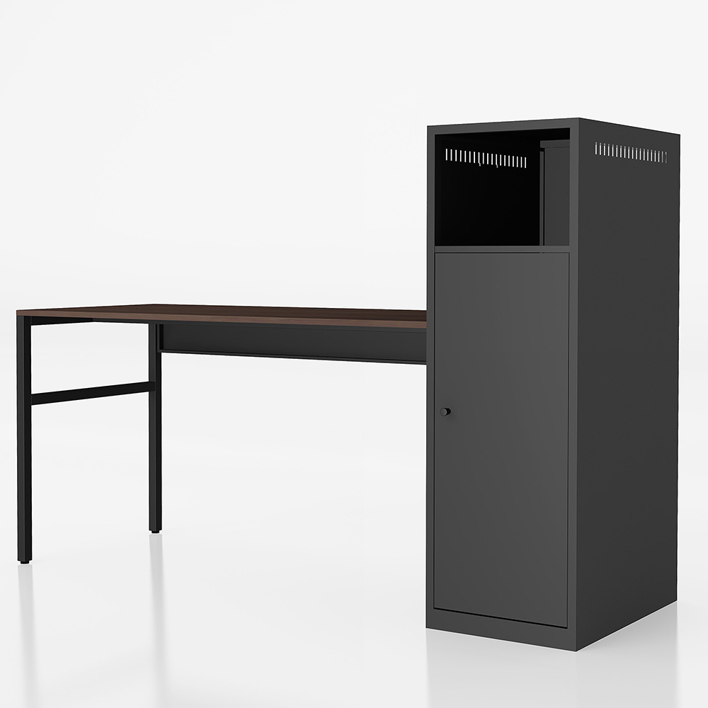 Home Office Computer Desk with Metal Storage Cabinet and MDF Tabletop, for Game Room, Office, Study Room - Black