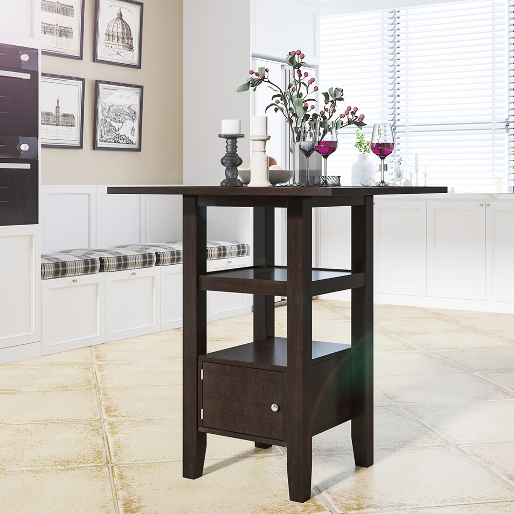 TOPMAX Counter Height Wood Dining Table with Storage Cabinet and Shelf, for Small Apartment, Studio, Kitchen - Brown
