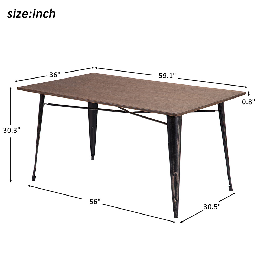 TREXM 2 Piece Dining Set, Including 1 Rectangular Table, and 1 Bench with Metal Legs, for Small Apartment, Studio, Kitchen - Brown