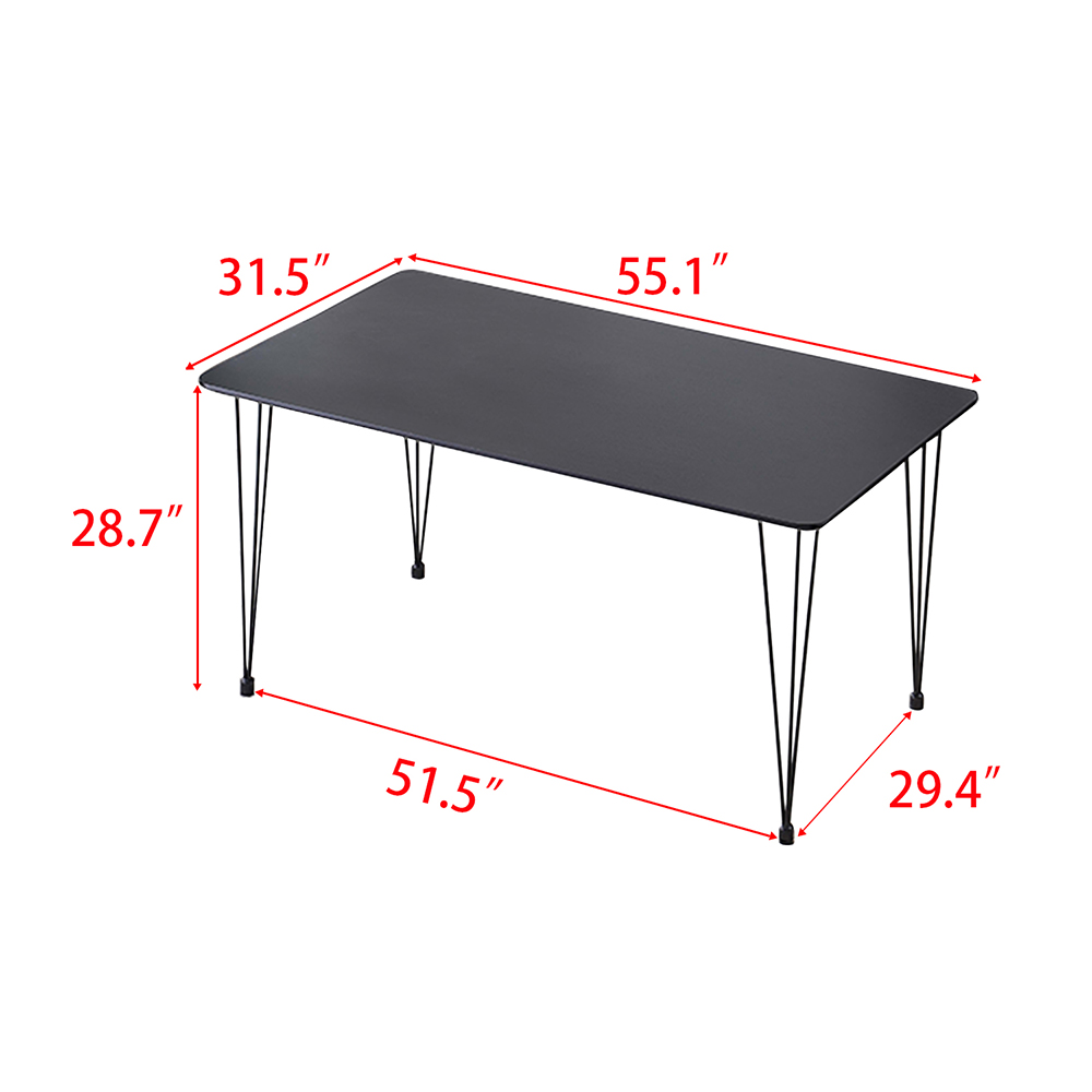 55.16" Rectangle Dining Table with Wooden Tabletop and Chrome Legs, for Restaurant, Cafe, Tavern, Living Room - Black