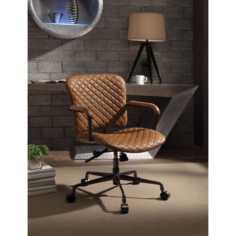 ACME Josi Modern Leisure Leather Swivel Chair Height Adjustable with Curved Backrest and Casters for Living Room, Bedroom, Dining Room, Office - Coffee