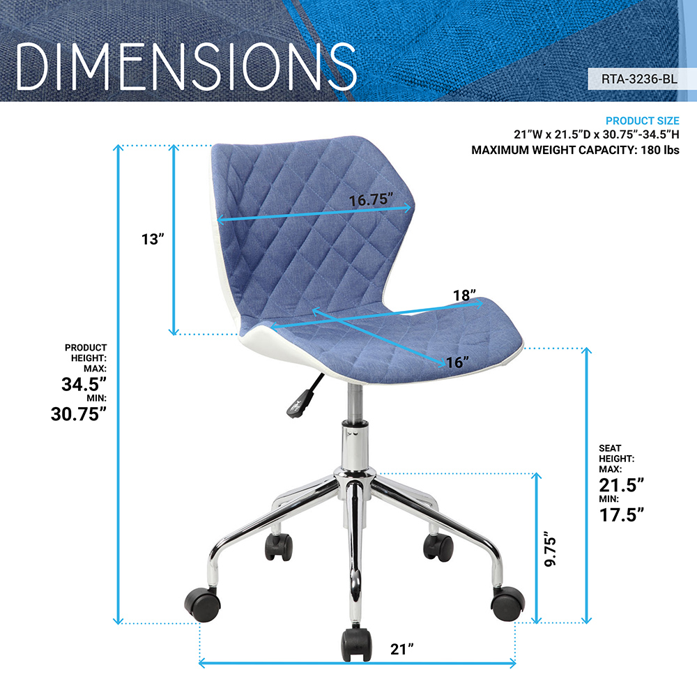Techni Modern Leisure Polyester Swivel Chair Height Adjustable with Curved Backrest and Casters for Living Room, Bedroom, Dining Room, Office - Blue
