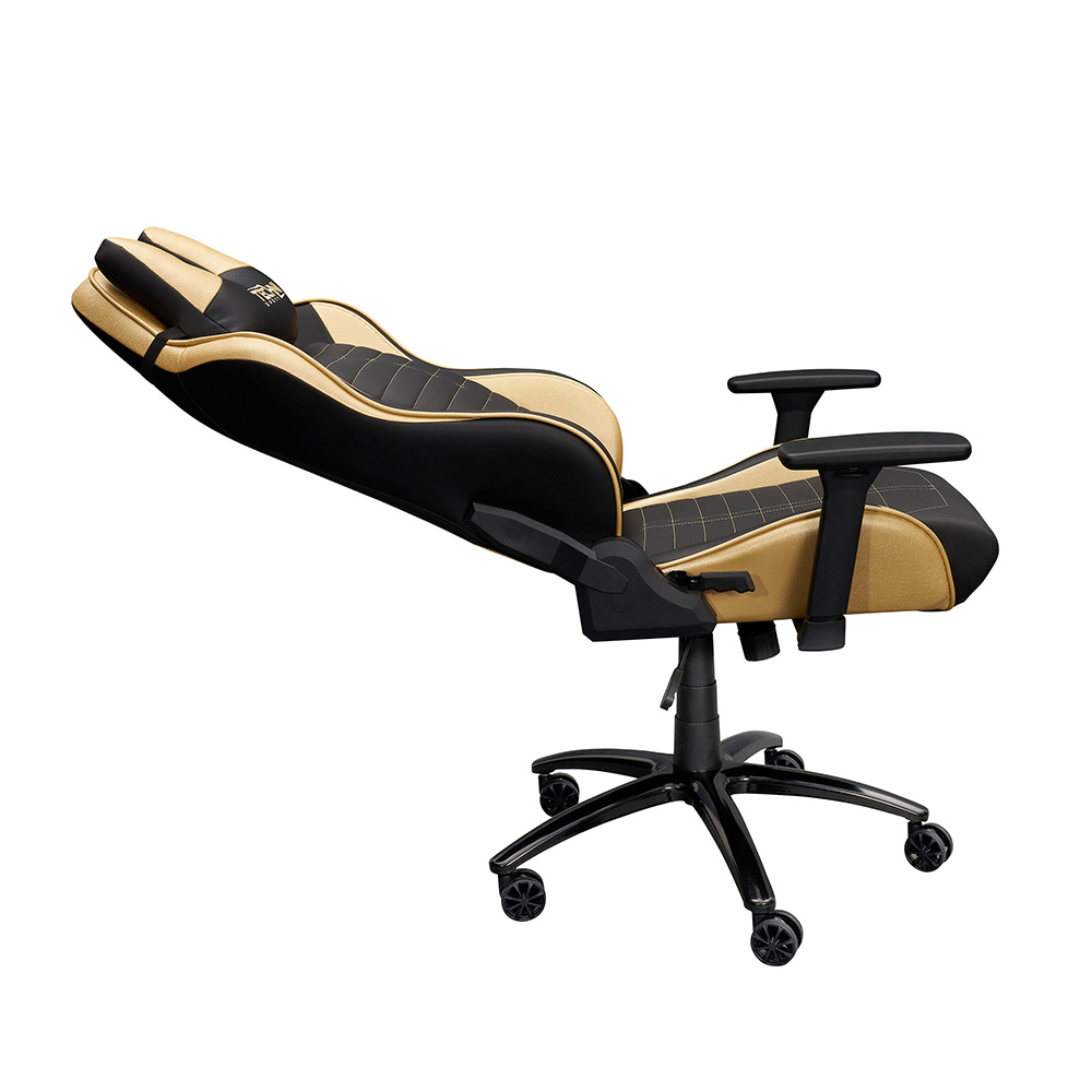 Techni Home Office PU Leather Adjustable Rotatable Gaming Chair with Ergonomic High Backrest and Casters - Gold