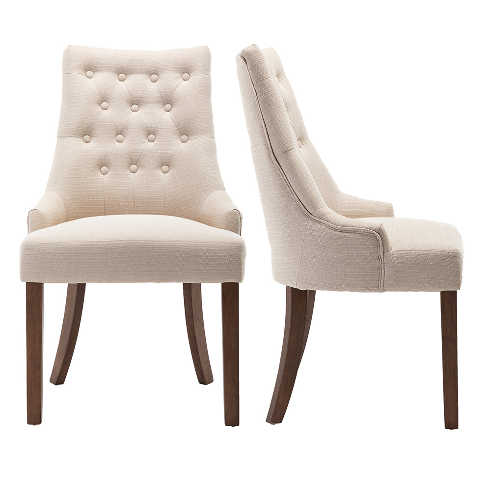 Modern Fabric Tufted Upholstered Accent Chair Set of 2, with Wood Legs for Kitchen, Living Room, Office, Bedroom - Beige