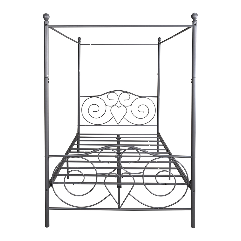 Full-Size Metal Canopy Bed Frame with 4 Pillars and Metal Slats Support, No Box Spring Needed (Only Frame) - Black