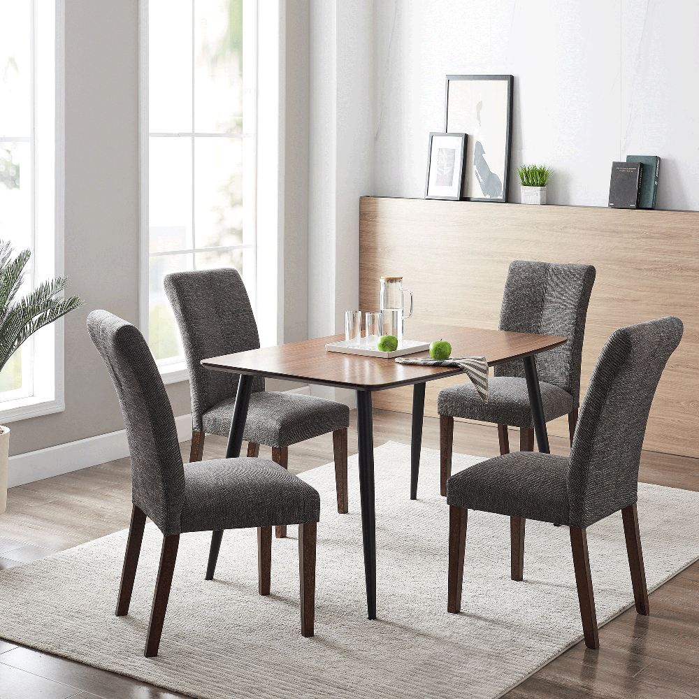 Linen Upholstered Dining Chair Set of 2, with High Backrest, and Wood Legs, for Restaurant, Cafe, Tavern, Office, Living Room - Gray