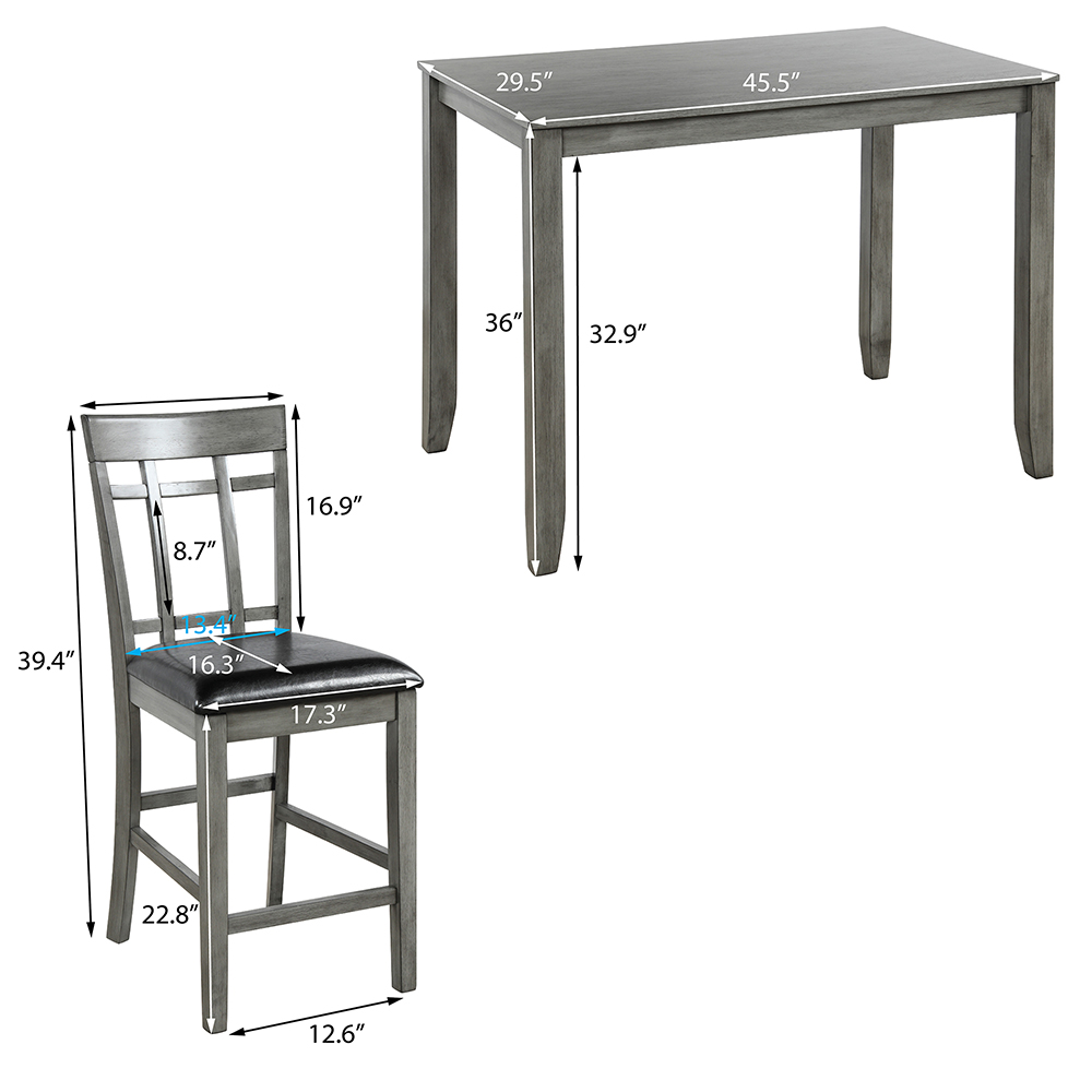 TOPMAX 5 Piece Dining Set, Including 1 Counter Height Wood Table, and 4 Chairs, for Family, Apartment, Studio, Kitchen - Gray