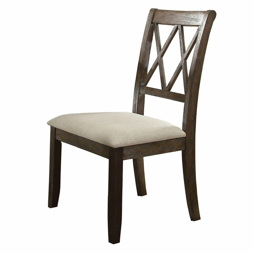ACME Claudia Linen Upholstered Dining Chair Set of 2, with High Backrest, and Wood Legs, for Restaurant, Cafe, Tavern, Office, Living Room - Beige