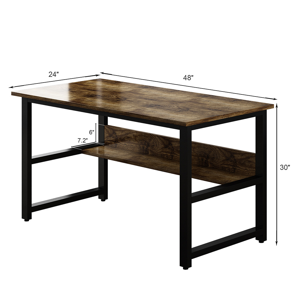 Home Office 48"L Computer Desk with Wooden Tabletop and Metal Frame, for Game Room, Office, Study Room - Dark Brown