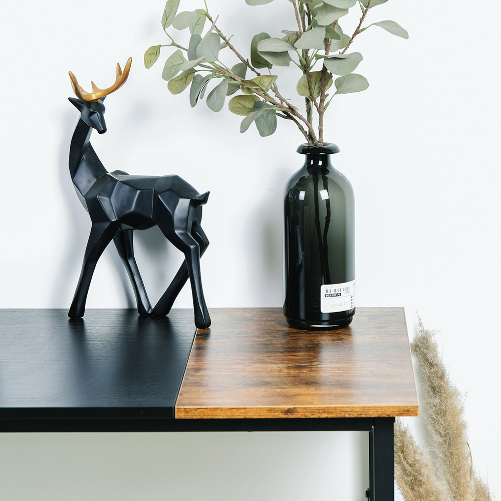 Home Office Computer Desk with Wooden Tabletop and Metal Frame, for Game Room, Office, Study Room - Brown + Black