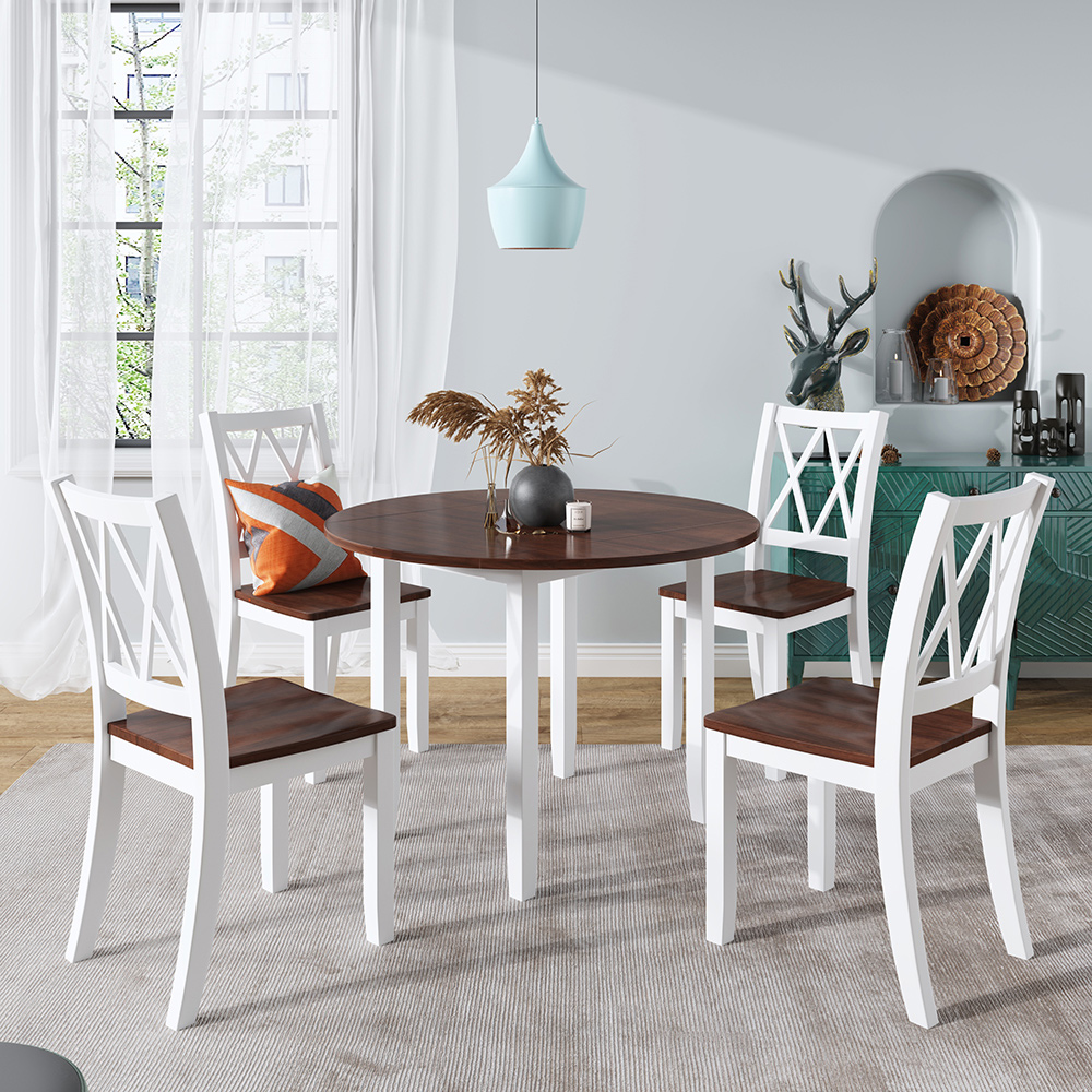 New TOPMAX 5 Piece Dining Set, Including 1 Round Folding Wood Table