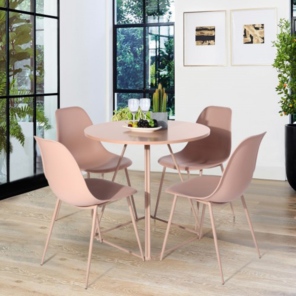 Plastic Upholstered Dining Chair Set of 4, with Curved Backrest, and Metal Legs, for Restaurant, Cafe, Tavern, Office, Living Room - Pink