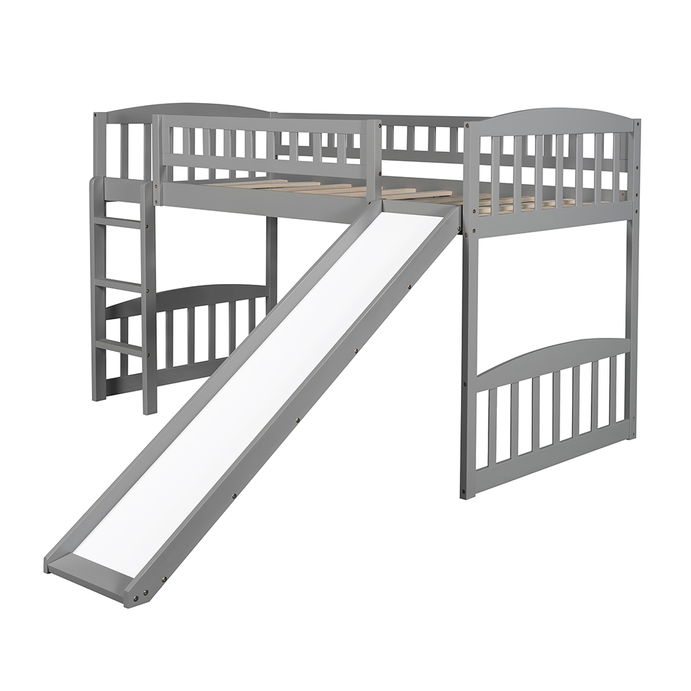Twin-Size Loft Bed Frame with Slide, Ladder, and Wooden Slats Support, for Kids, Teens, Boys, Girls (Frame Only) - Gray