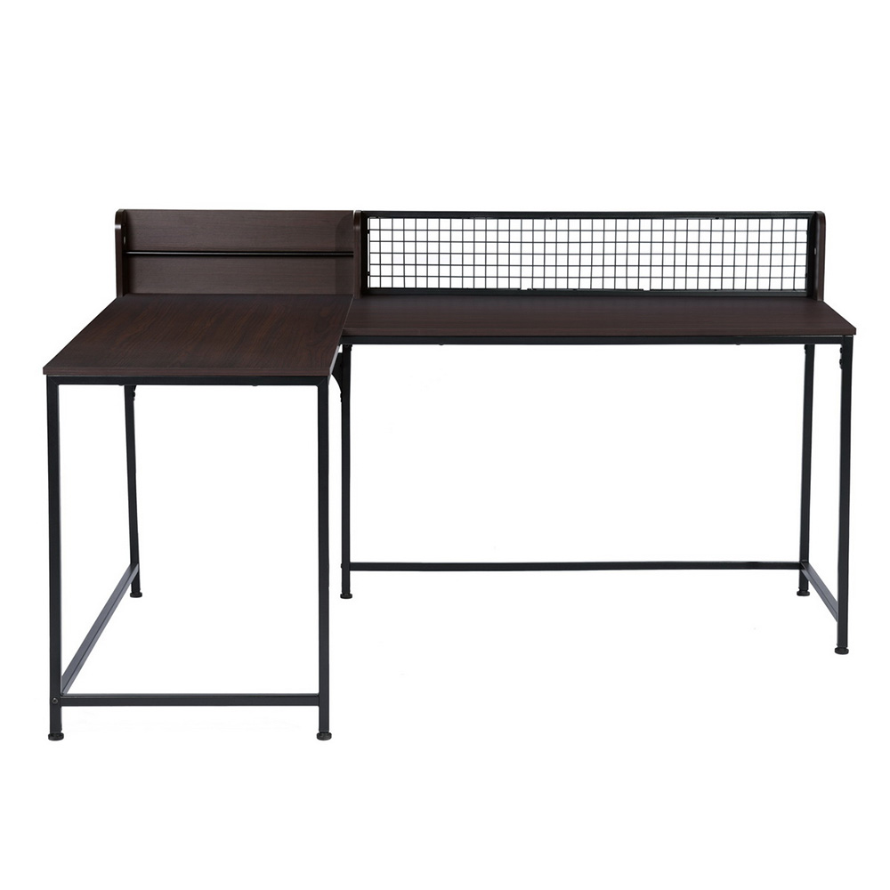 Home Office L-Shaped Corner Computer Desk with Wooden Tabletop and Metal Frame, for Game Room, Office, Study Room - Black