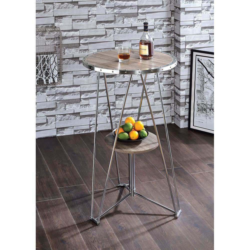 ACME Jarvis Counter Height Dining Table with Wooden Tabletop and Chrome Frame, for Restaurant, Cafe, Tavern, Living Room - Gray