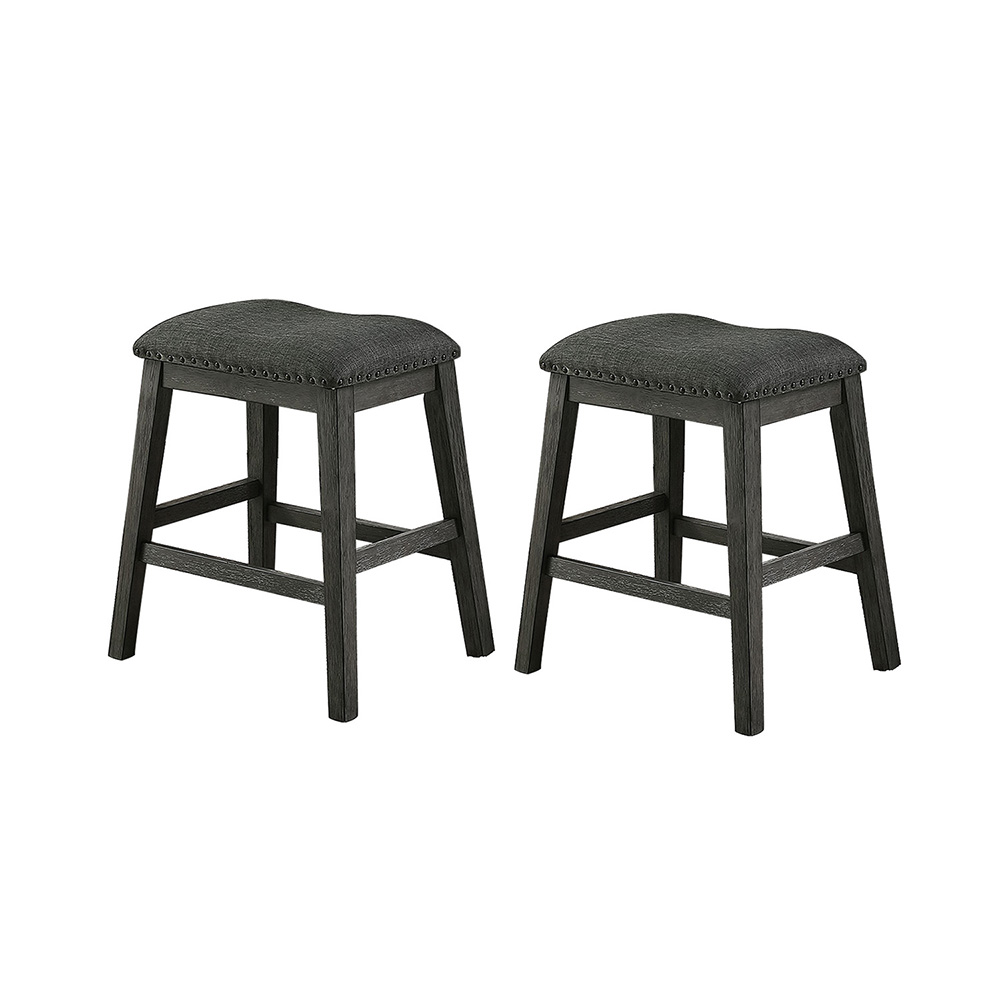 Linen Fabric Upholstered Dining Stool Set of 2, with Wood Frame, for Restaurant, Cafe, Tavern, Office, Living Room - Gray