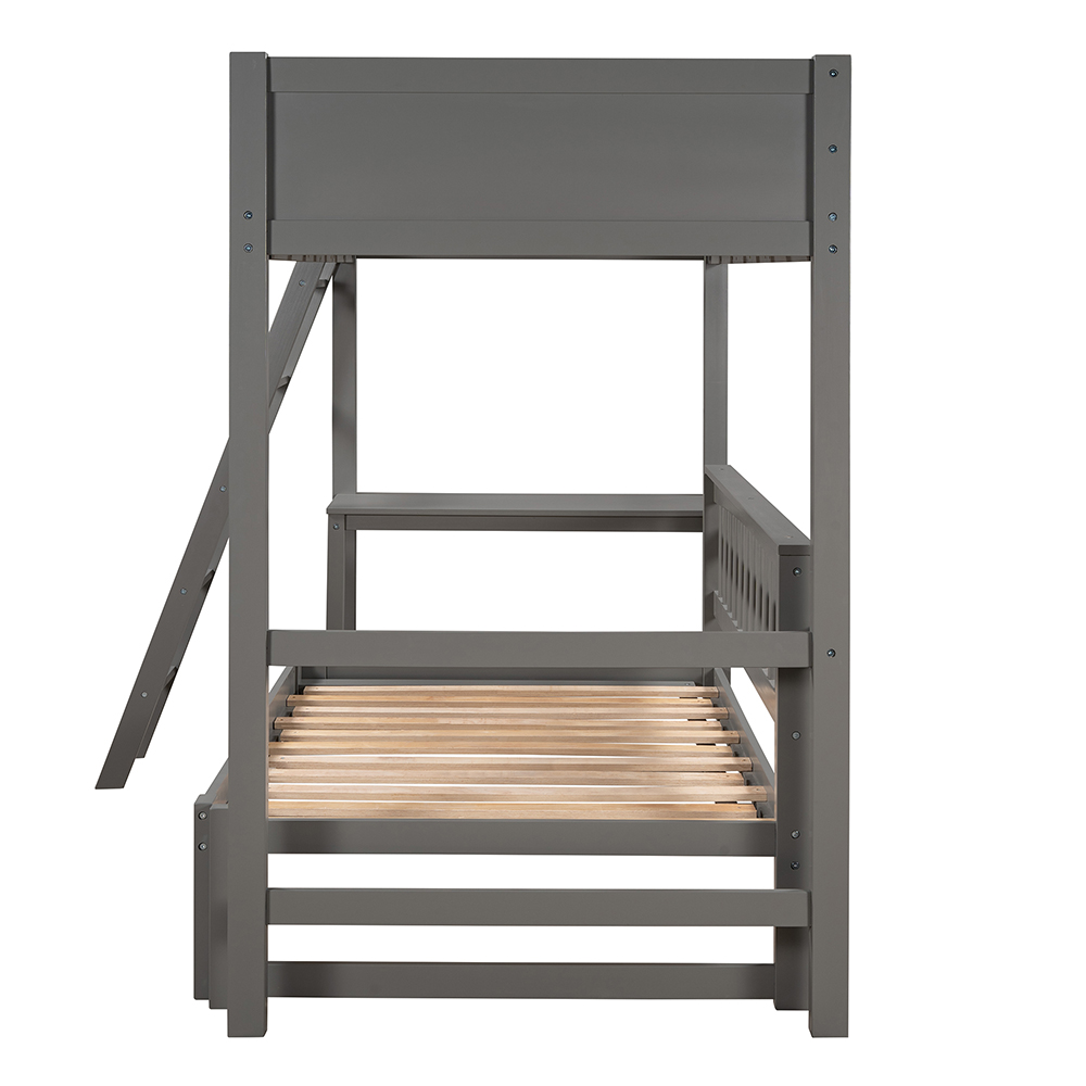 Twin-Size Loft Bed Frame with Convertible Lower Bed, Desk, Ladder, and Wooden Slats Support, for Kids, Teens, Boys, Girls (Frame Only) - Gray