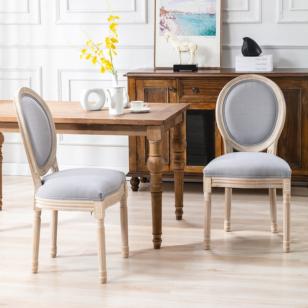 HengMing Fabric Upholstered Dining Chair Set of 2, with Curved Backrest, and Rubberwood Legs, for Restaurant, Cafe, Tavern, Office, Living Room - Gray