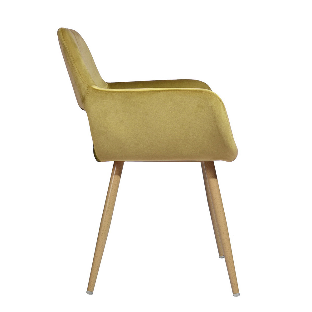 Velvet Upholstered Dining Chair with Wooden Legs, for Restaurant, Cafe, Tavern, Office, Living Room - Yellow