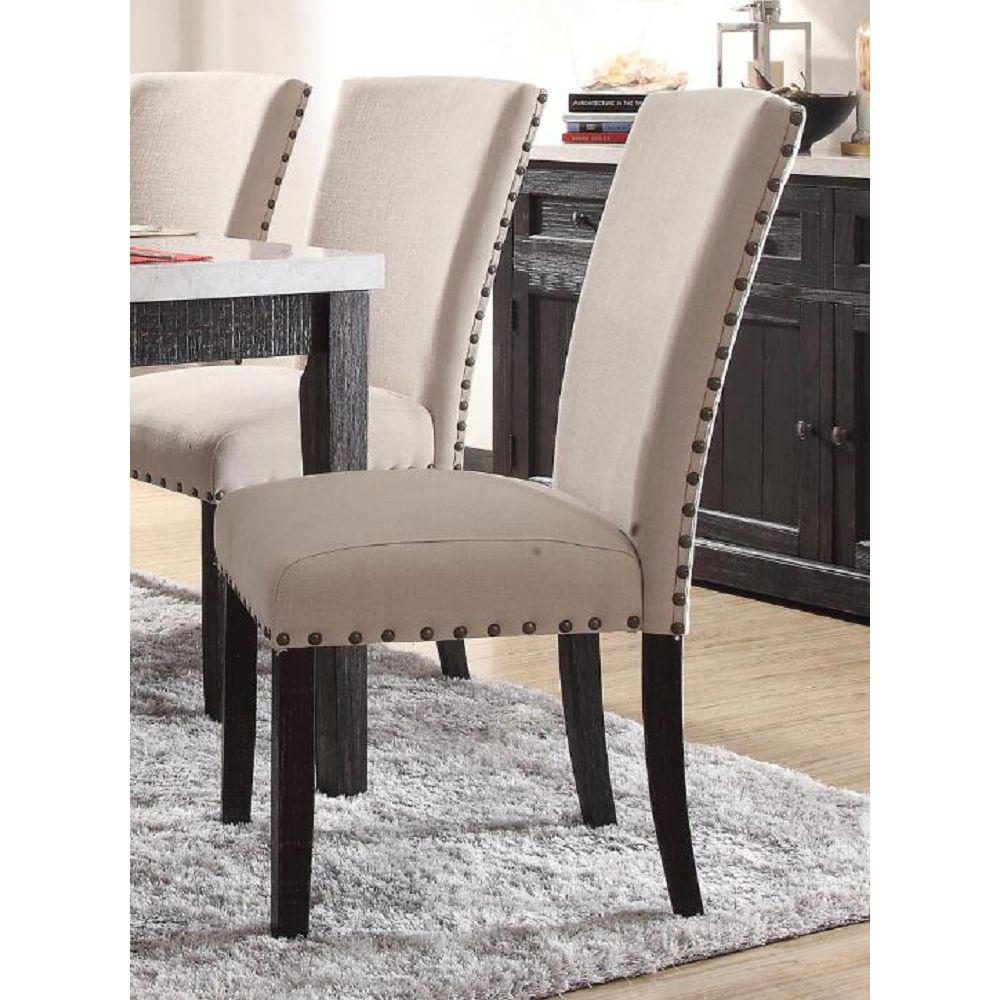 ACME Nolan Linen Upholstered Dining Chair Set of 2, with Curved Backrest, and Wood Legs, for Restaurant, Cafe, Tavern, Office, Living Room - Oak