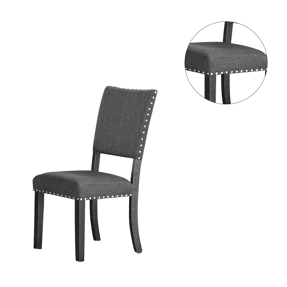 Fabric Upholstered Dining Chair Set of 2, with Nailhead Trim, and Wooden Legs, for Restaurant, Cafe, Tavern, Office, Living Room - Black