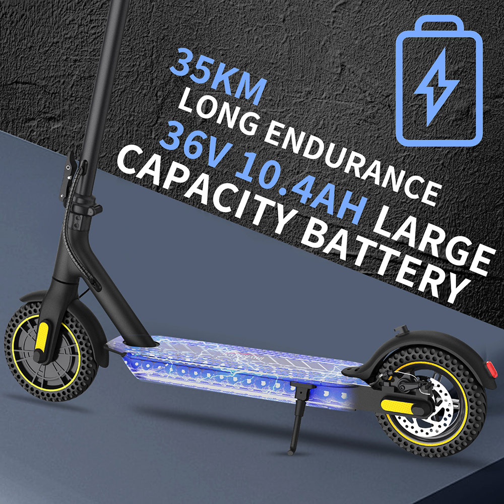 HappyRun HR365 MAX Folding Electric Scooter 10 inch Honeycomb Tire 10.4Ah Battery 350W Brushless Motor 25km/h Max Speed up to 26KM Range Electronic + Disc Brake - Black