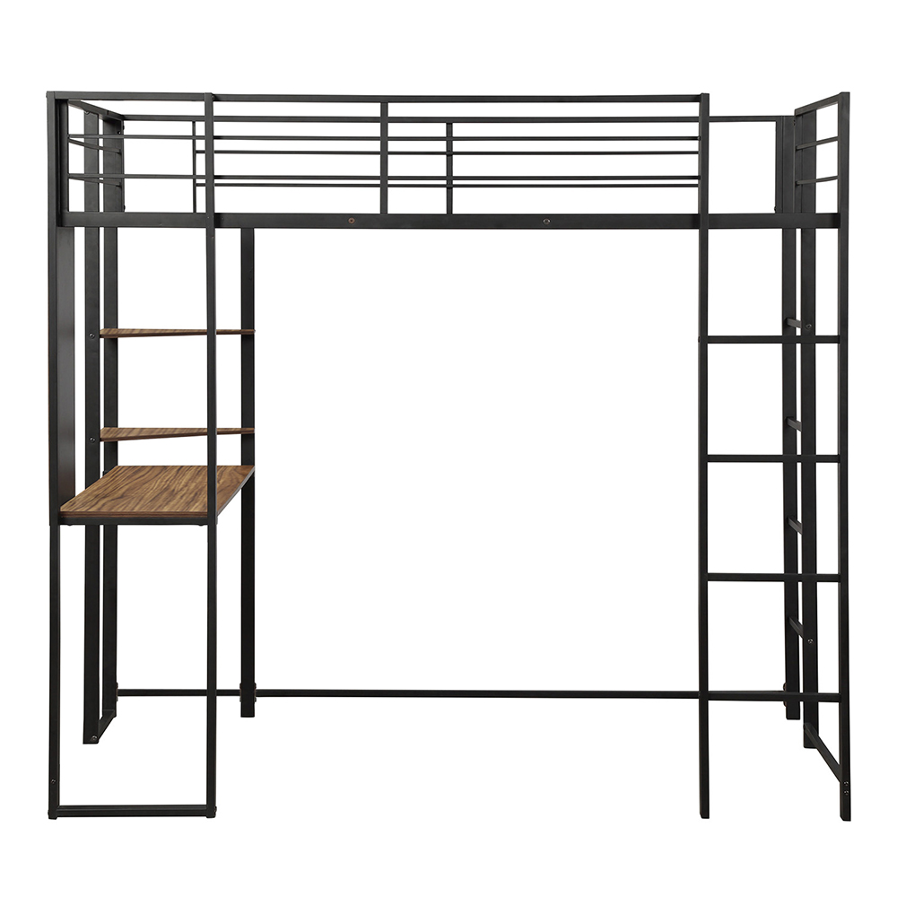 Twin-Size Loft Bed Frame with Desk, Storage Shelves, Ladder, and Metal Slats Support, for Kids, Teens, Boys, Girls (Frame Only) - Black