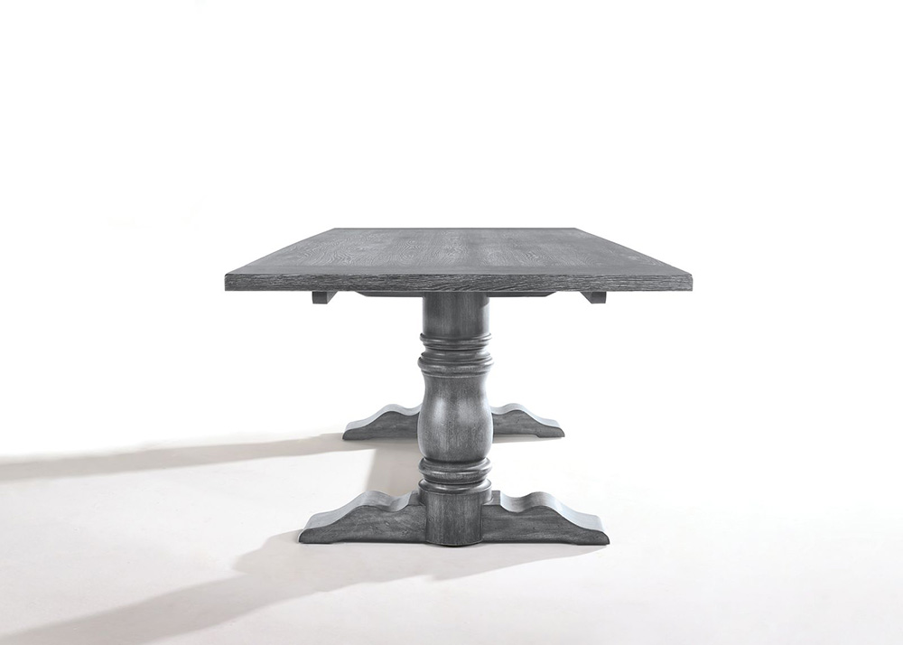 ACME Leventis Dining Table with Wooden Tabletop, and Double Turned Base, for Restaurant, Cafe, Tavern, Living Room - Gray