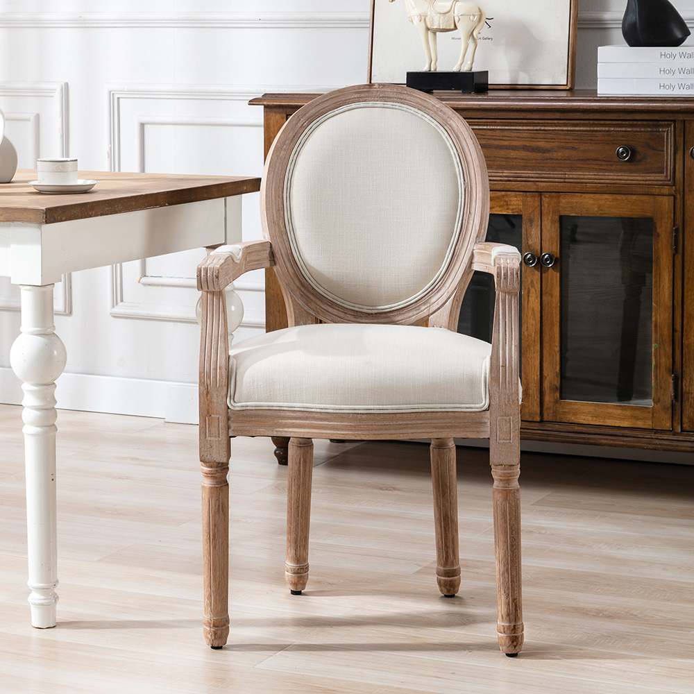 HengMing Fabric Upholstered Dining Chair, with Curved Backrest, for Restaurant, Cafe, Tavern, Office, Living Room - Beige