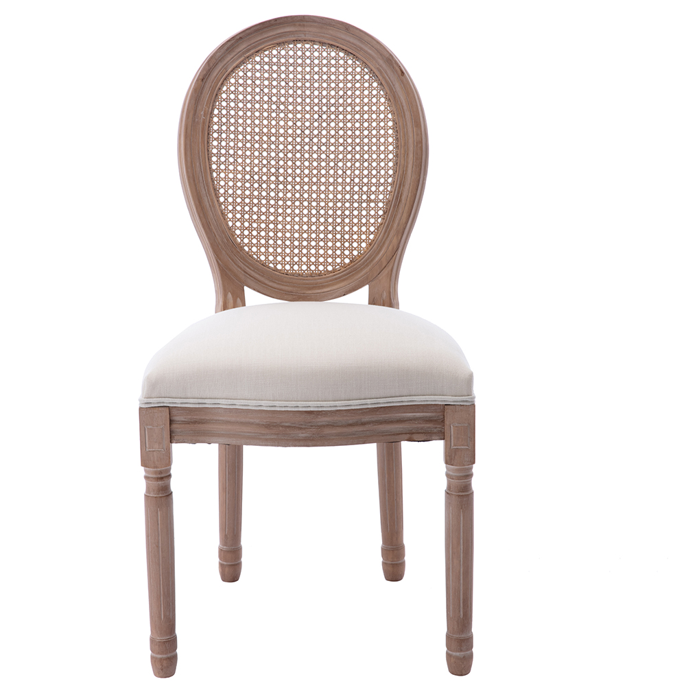 HengMing Fabric Upholstered Dining Chair Set of 2, with Rattan Backrest, and Wooden Legs, for Restaurant, Cafe, Tavern, Office, Living Room - Beige
