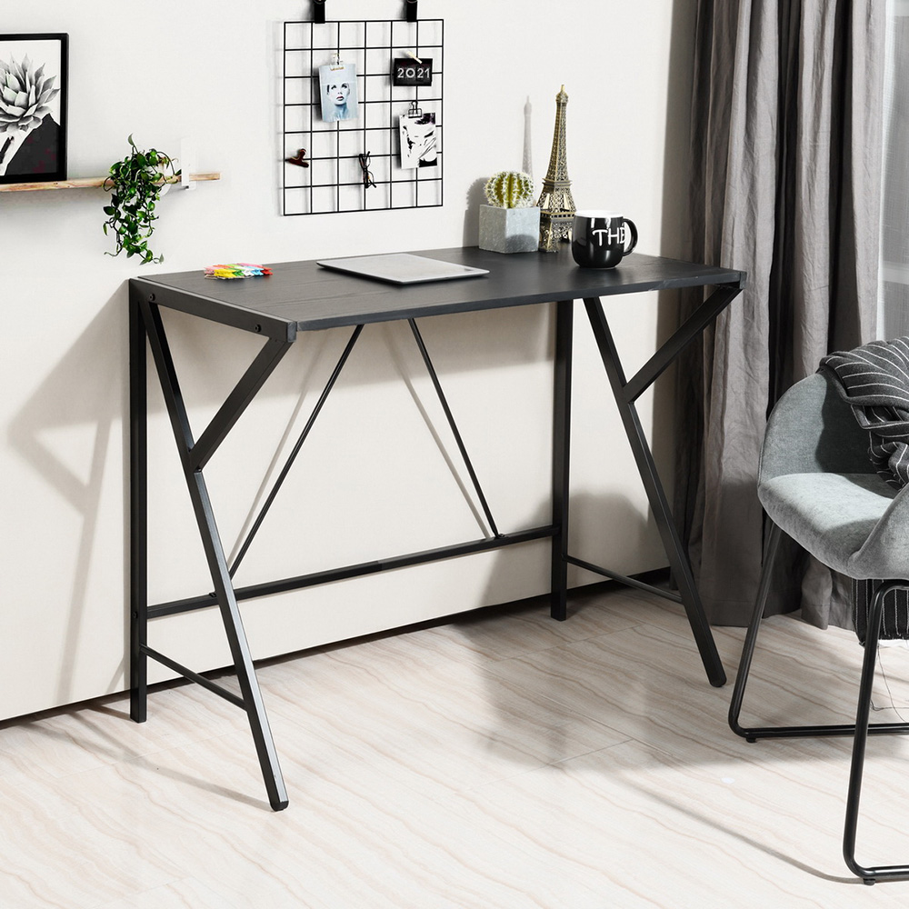 Home Office Computer Desk with Wooden Tabletop and Metal Frame, for Game Room, Office, Study Room, Small Space - Black