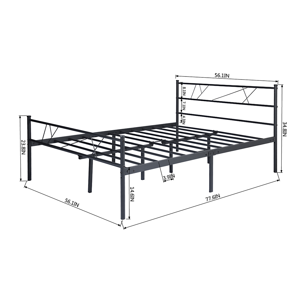 LT Full-Size Platform Bed Frame with Headboard and Metal Slats Support, No Box Spring Needed, for Adults and Children (Only Frame) - Black