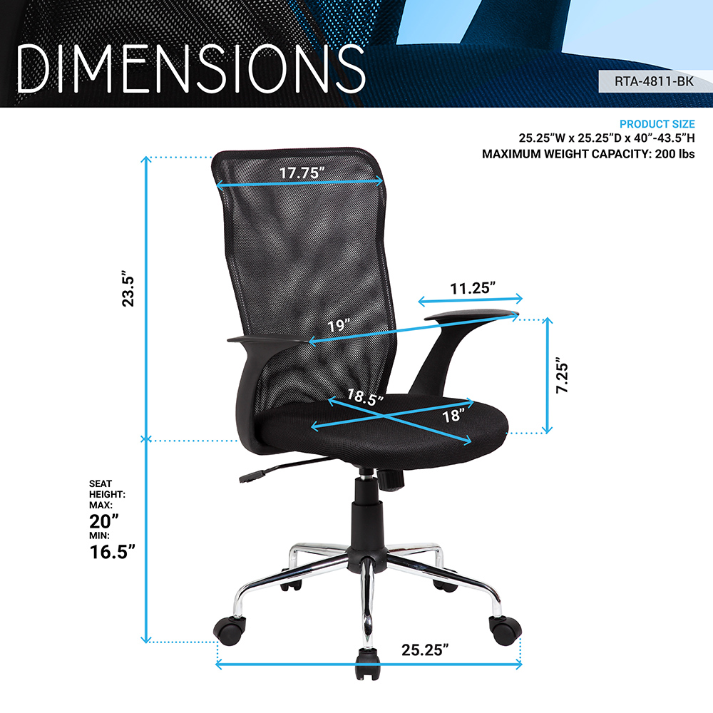 Techni Home Office Adjustable Rotatable Chair With Ergonomic Mesh Backrest And Casters - Black 10 Techni Home Office Adjustable Rotatable Chair with Ergonomic Mesh Backrest and Casters - Black