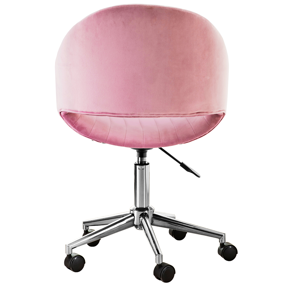 Modern Leisure Velvet Swivel Chair Height Adjustable with Curved Backrest and Casters for Living Room, Bedroom, Dining Room, Office - Pink