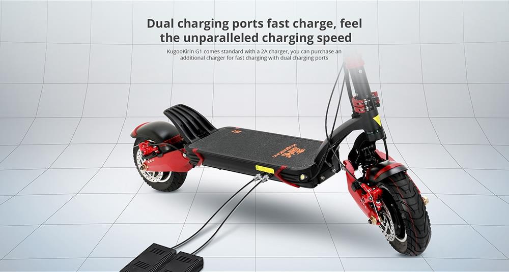 KUGOOKirin G1 Folding Electric Scooter 52V 1000W Motor Max Speed 65km/h Max 60km Range 18.2Ah Battery 10" Pneumatic Tire OLED Display Dual Disc Brake Led Light Aluminium alloy Body - Black