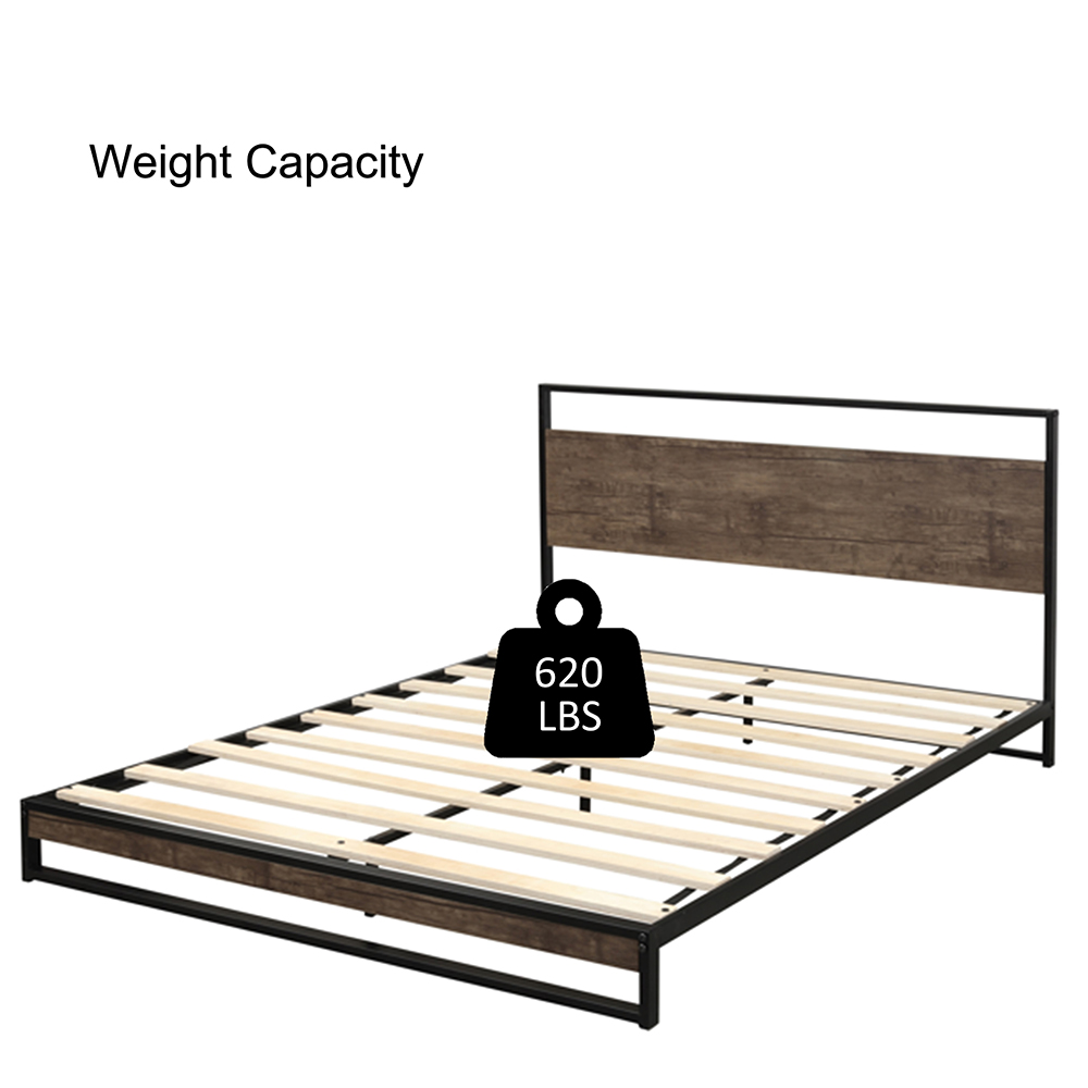 Queen-Size Metal Platform Bed Frame with Headboard and Wooden Slats Support, No Box Spring Needed (Only Frame) - Espresso