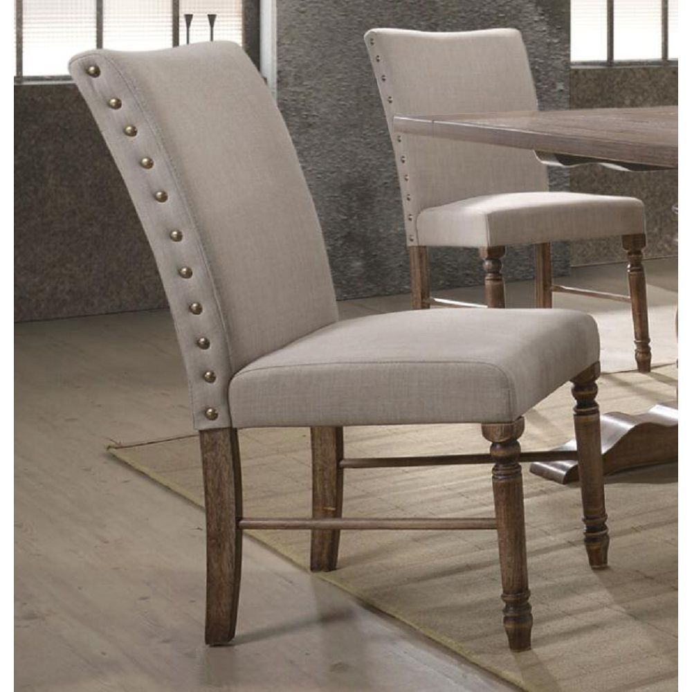 ACME Leventis Linen Upholstered Dining Chair Set of 2, with Curved Backrest, and Wood Legs, for Restaurant, Cafe, Tavern, Office, Living Room - Cream