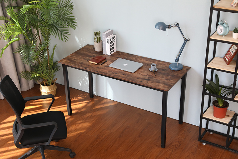 Home Office 55" Computer Desk with Wooden Tabletop and Metal Frame, for Game Room, Office, Study Room - Brown