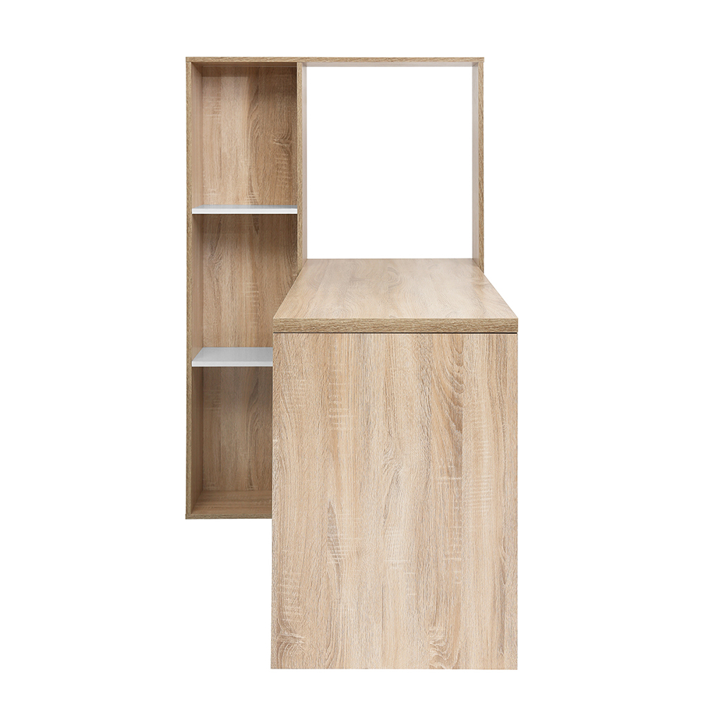 Home Office L-Shaped Computer Desk with Storage Shelves and Wooden Frame, for Game Room, Office, Study Room - Oak